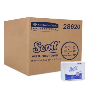 Scott 28620 Multifold Paper Towels White 1-Ply, 16 Packs / Case, 250 Sheets / Pack (4,000 Sheets)
