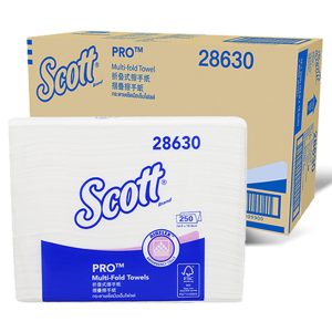 Scott 28630 Multifold Paper Towels White 1-Ply, 16 Packs / Case, 250 Sheets / Pack (4,000 Sheets)