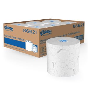 KLEENEX® Hard Roll Towel with elevated design (86621), White Paper Towel Roll, 6 Rolls / Case, 230 Metres / Roll (1380m Total)
