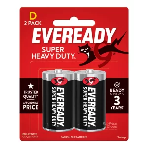 Eveready 1250 BP2 D Size Super Heavy Duty Carbon Zinc Battery (2 Pack)